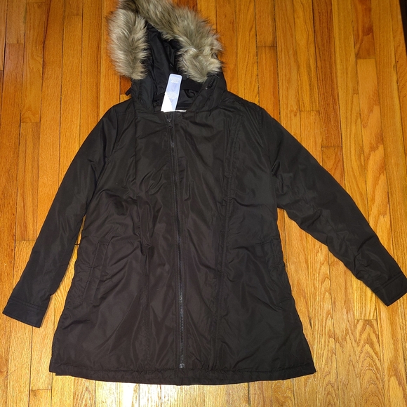 Motherhood Maternity Sz S The Snug Coat w/ Faux Fur Hood - Picture 1 of 7